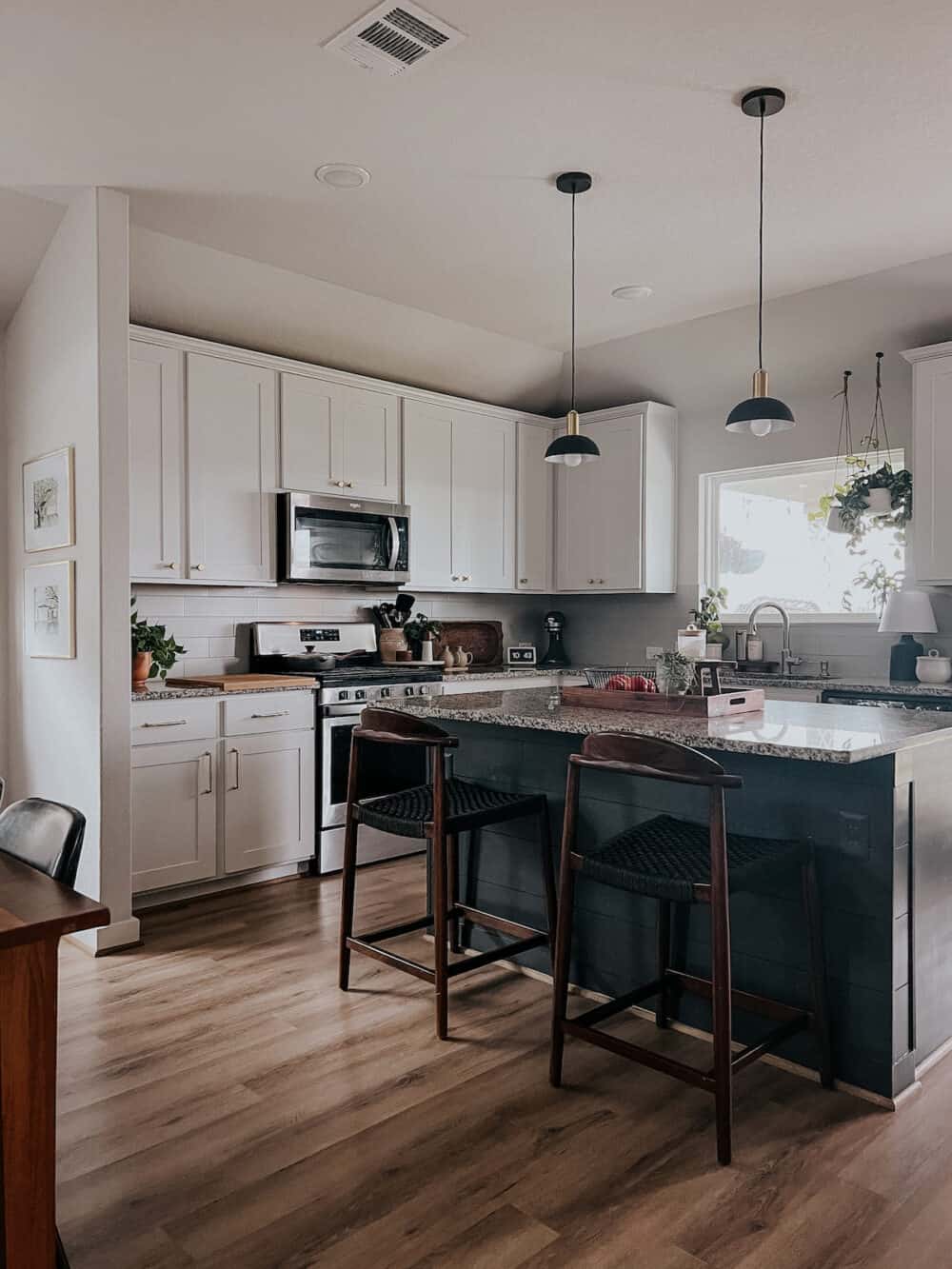 kitchen with black island