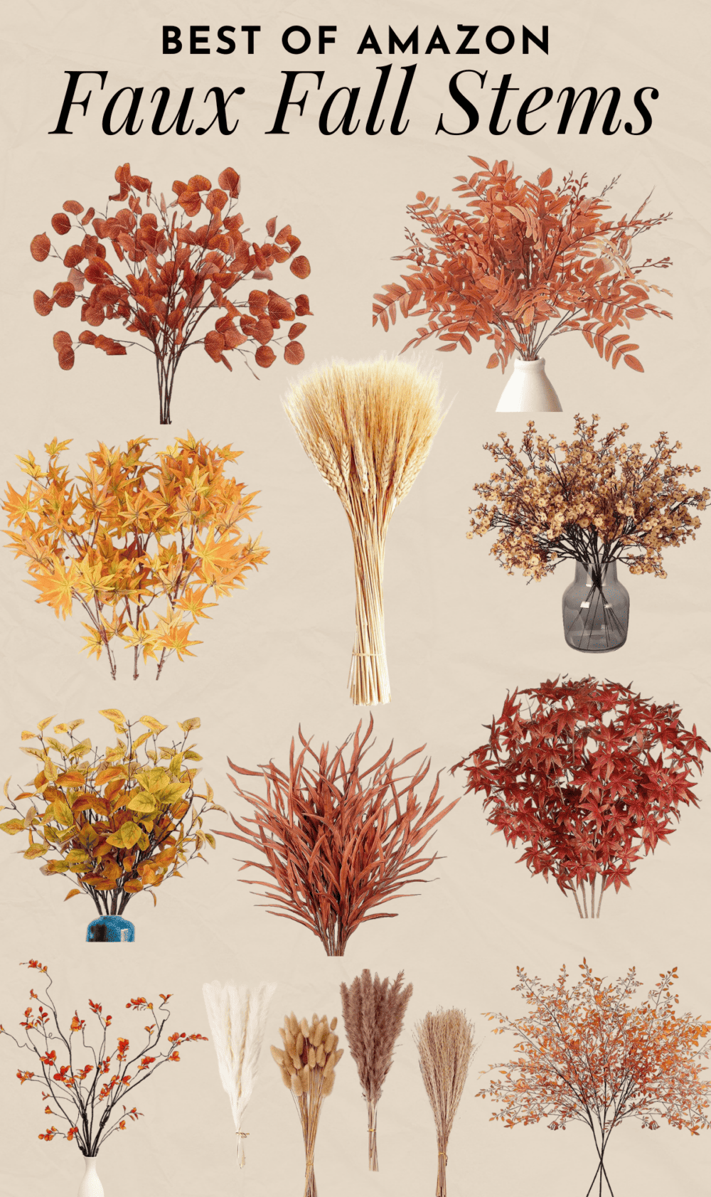 collage of faux fall stems from Amazon 