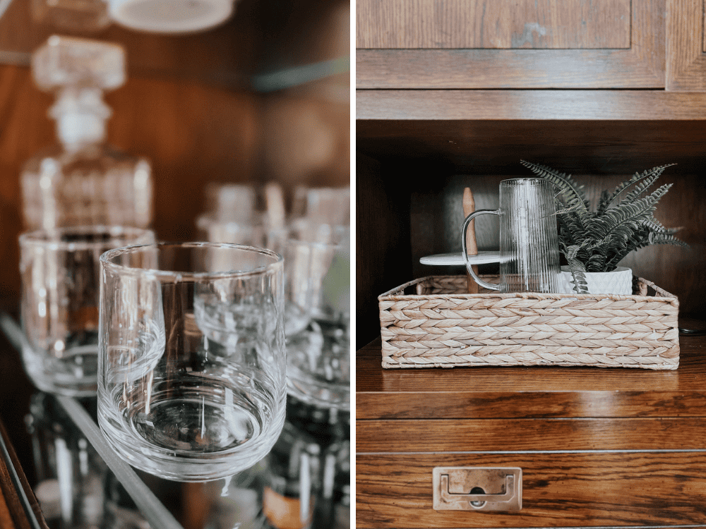 close up details of bar cabinet 