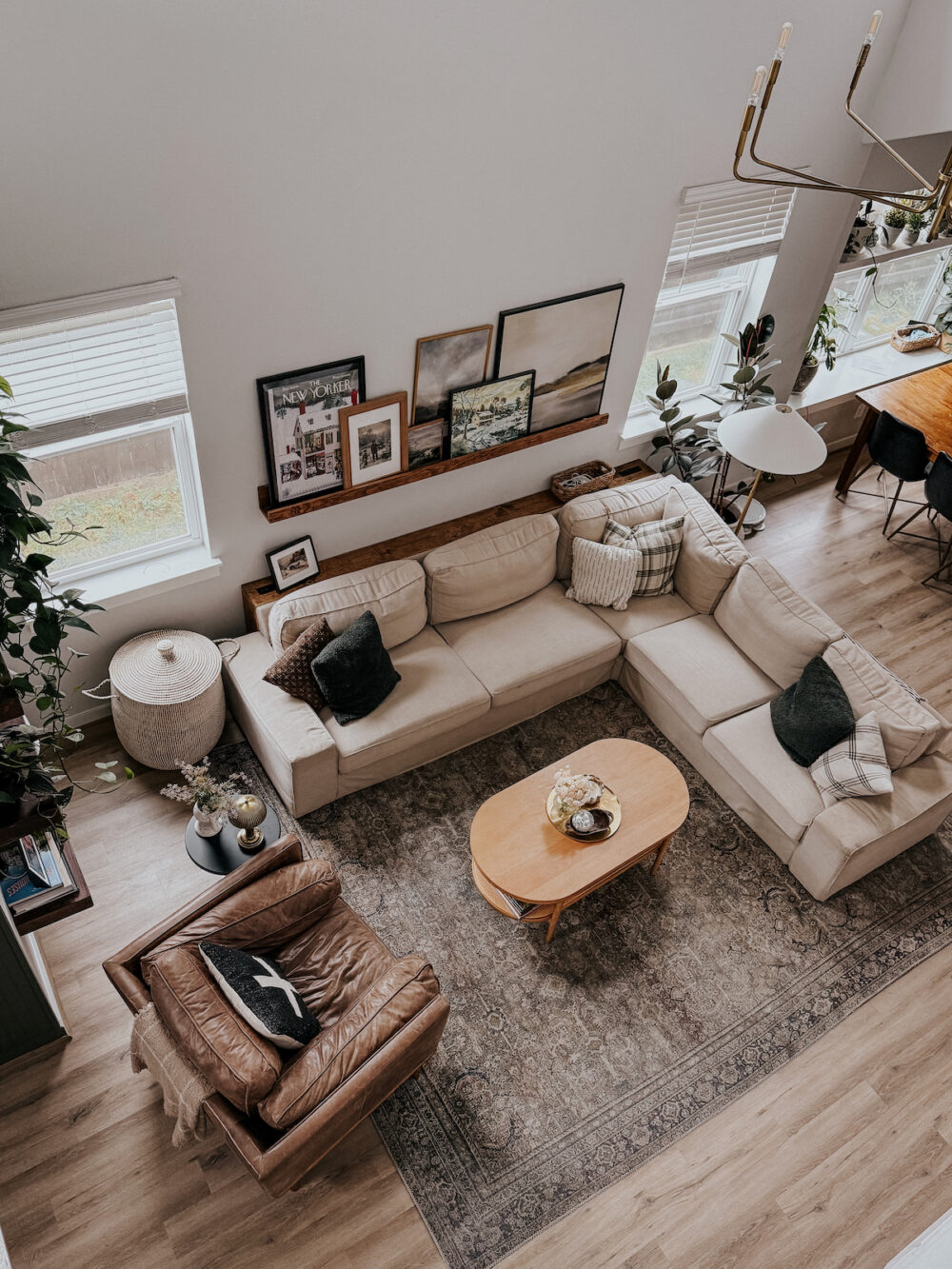 overhead view of a warm and cozy living room with an IKEA KIVIK sofa
