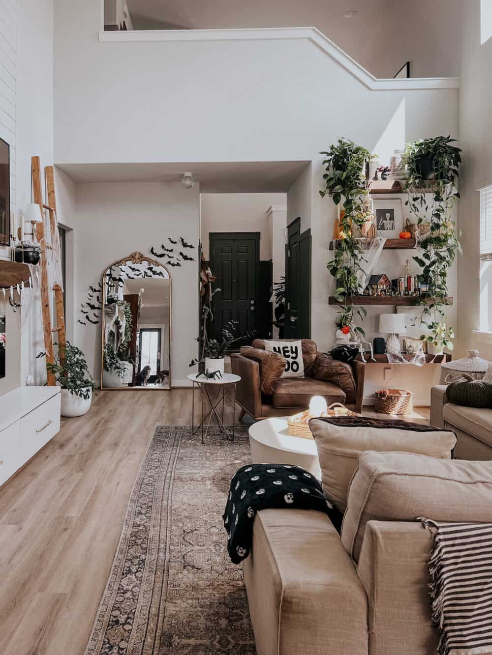 living room decorated for Halloween