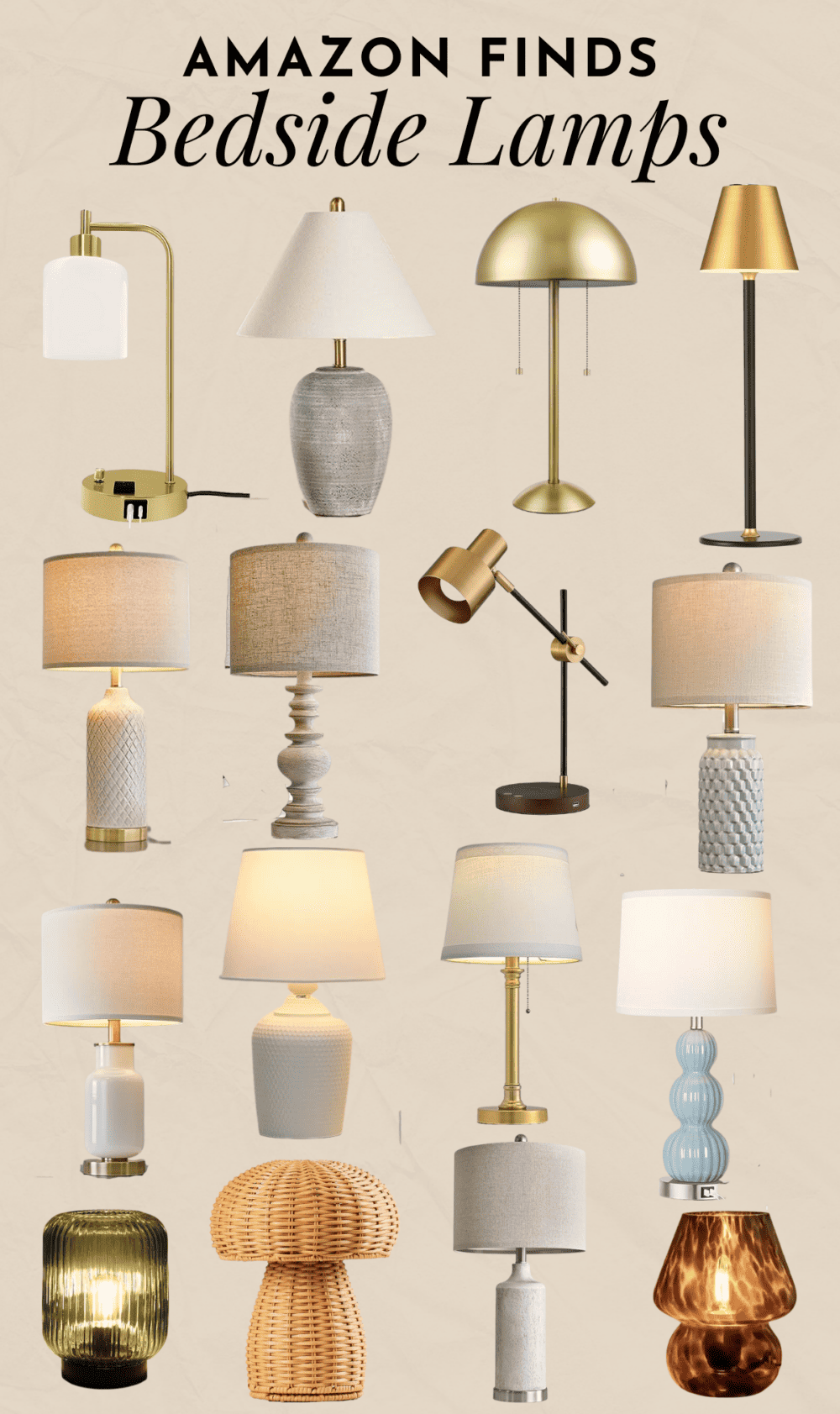 collage of bedside table lamps from amazon