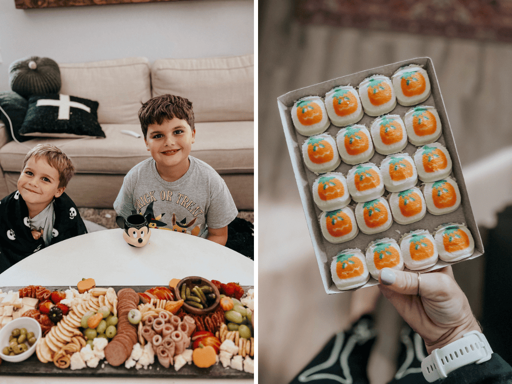 two images of fall themed food in a family home