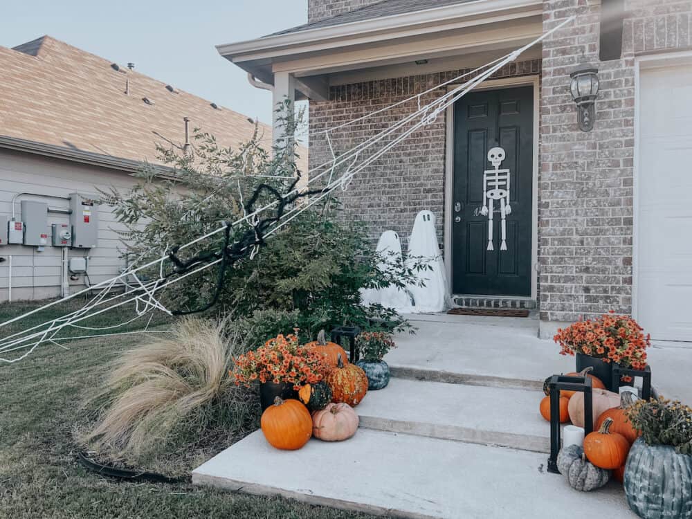 front porch decorated for Halloween