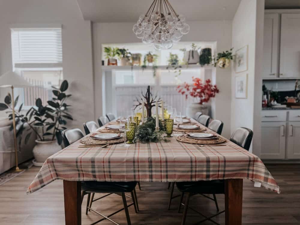 large dining table set for thanksgiving 