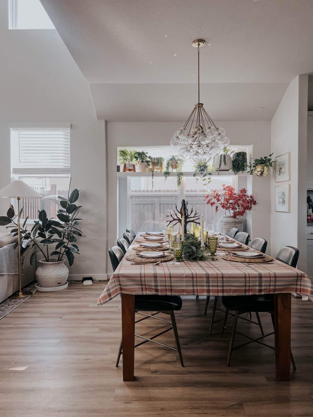 dining room with table set up for Thanksgiving dinner 