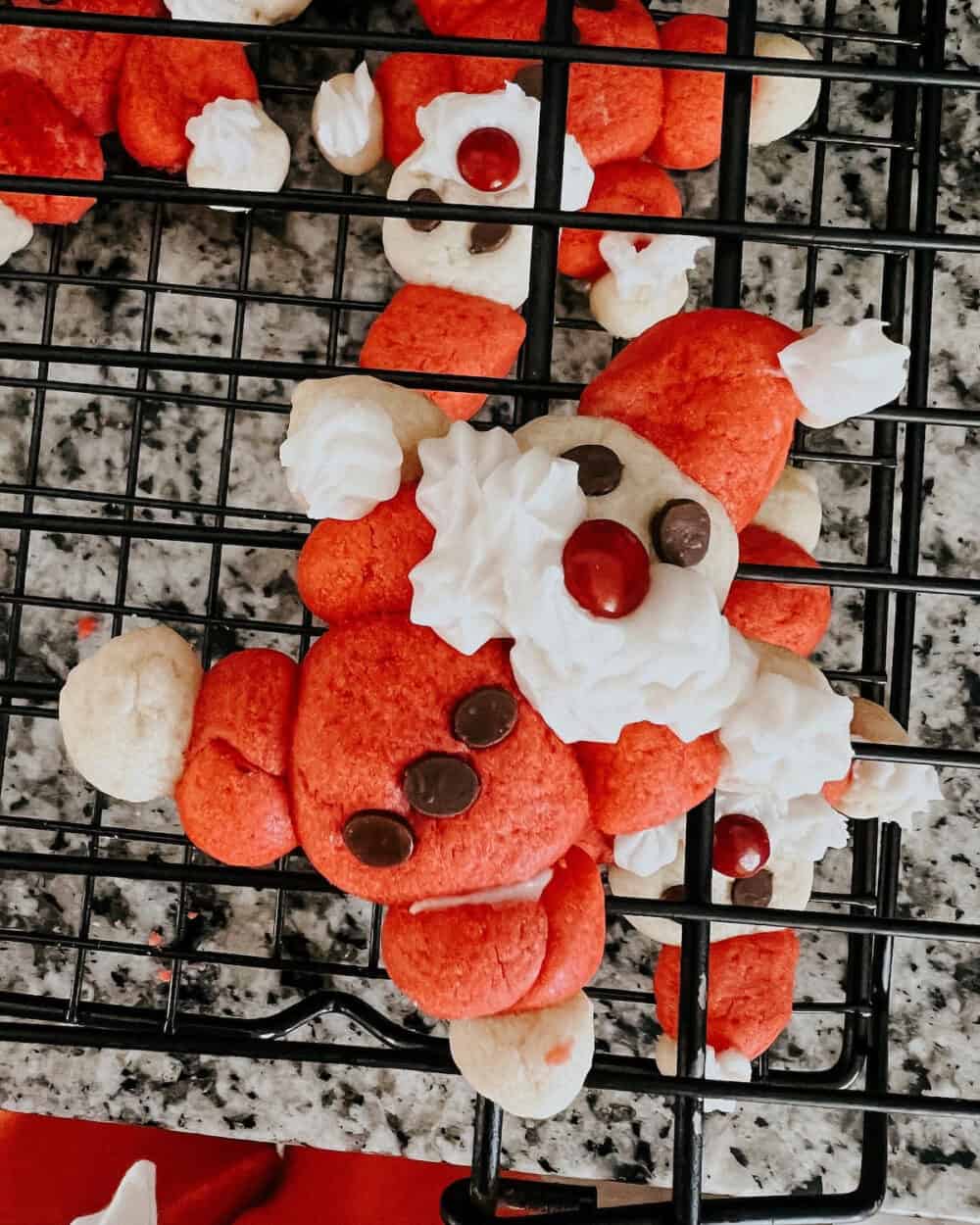 Close up of Santa shaped cookies