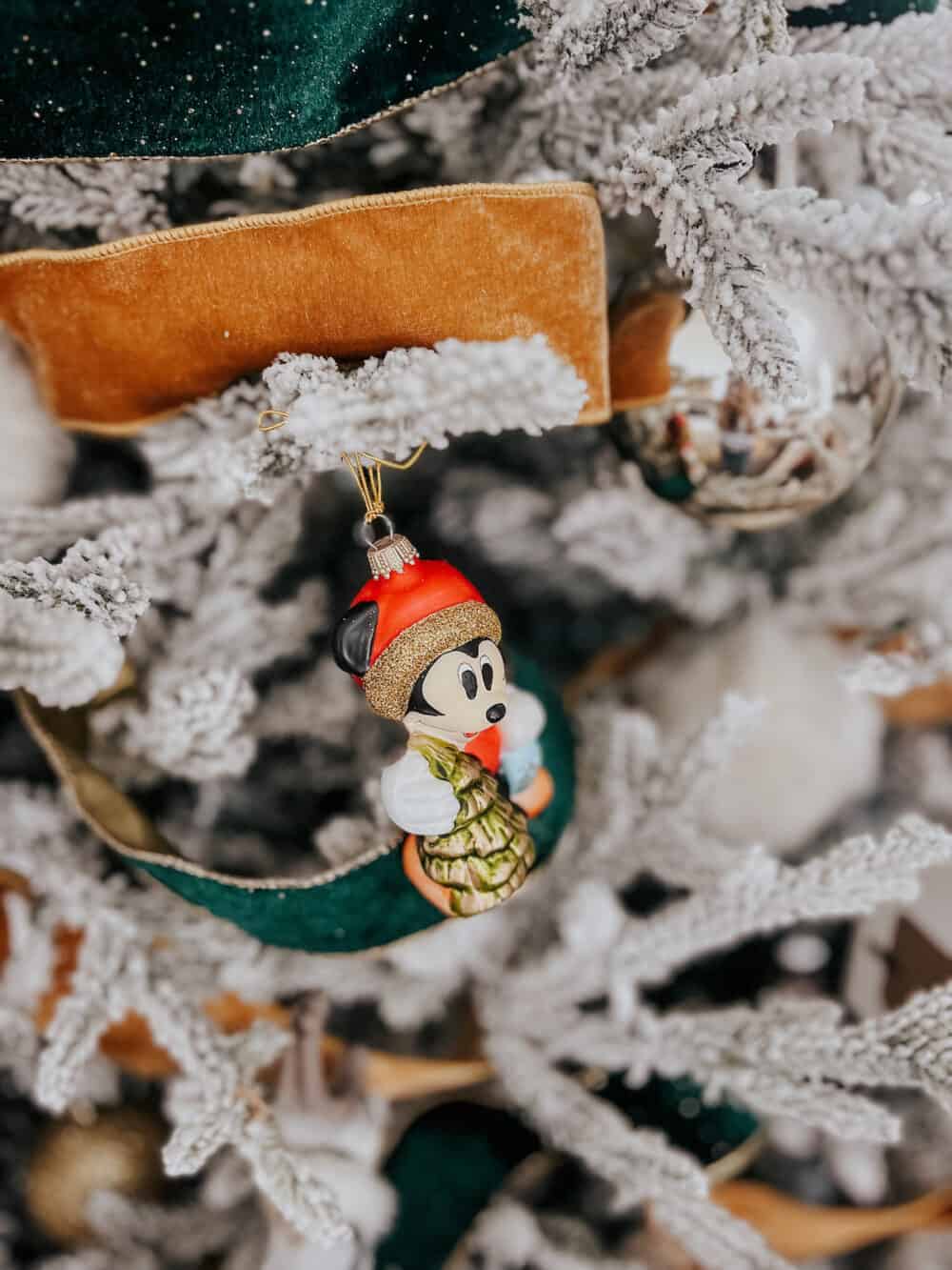 close up of mickey christmas ornament 