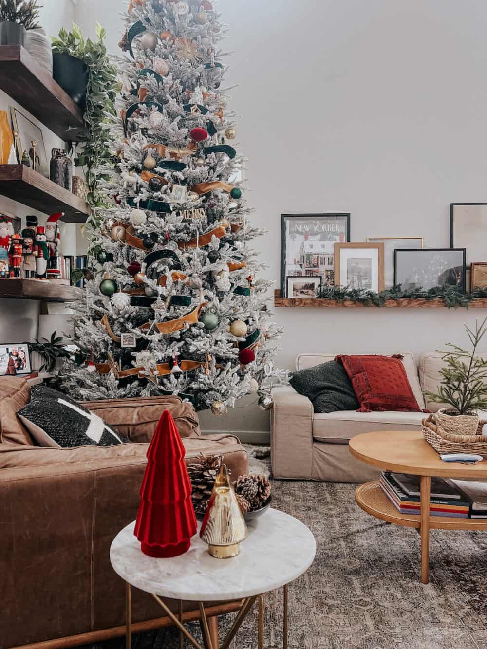 living room decorated for Christmas 