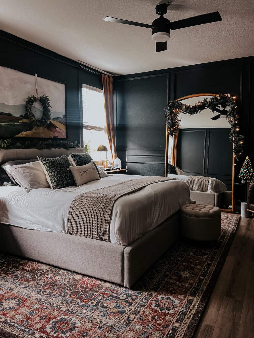 bedroom decorated for Christmas