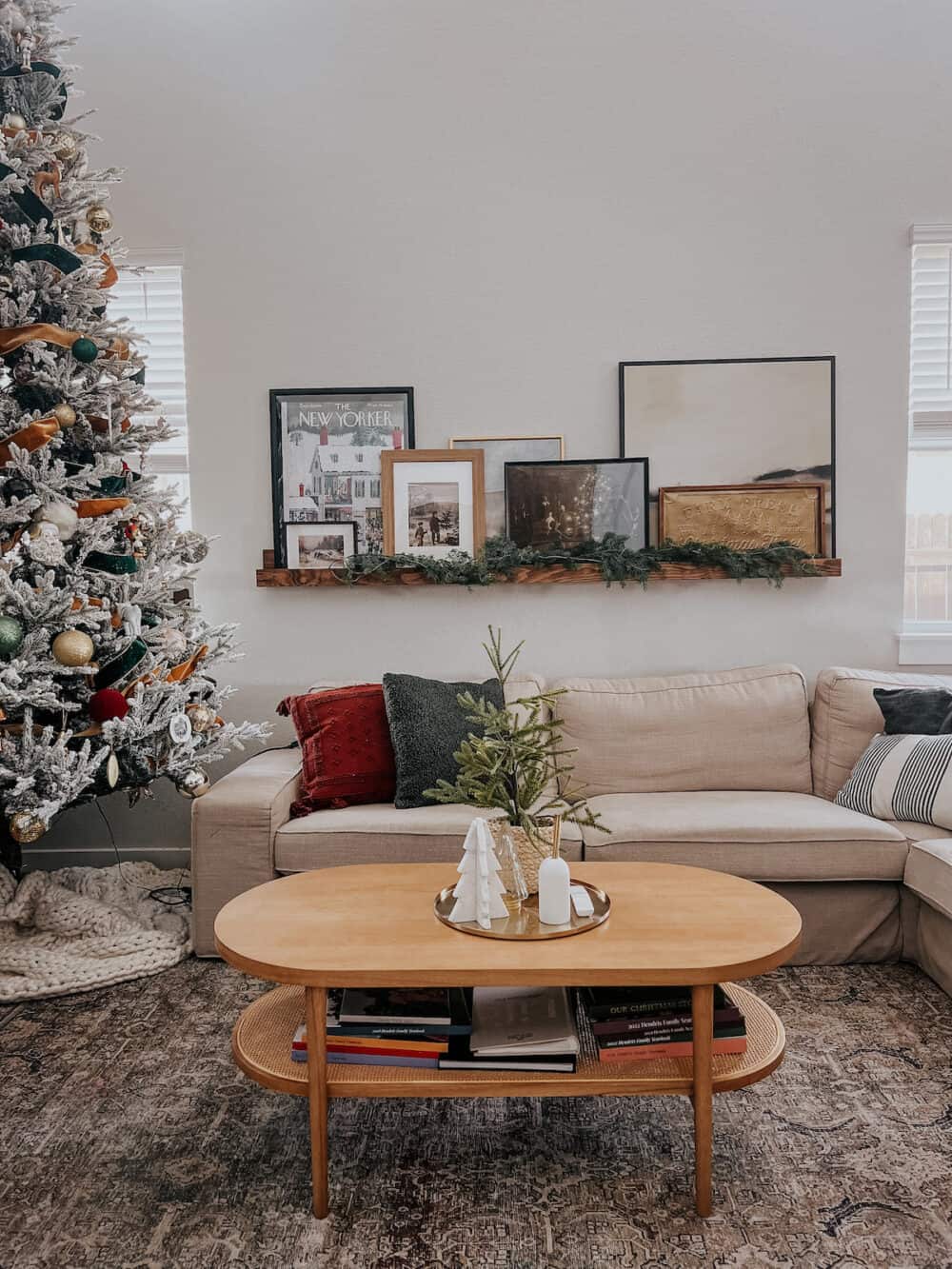 living room decorated for Christmas 