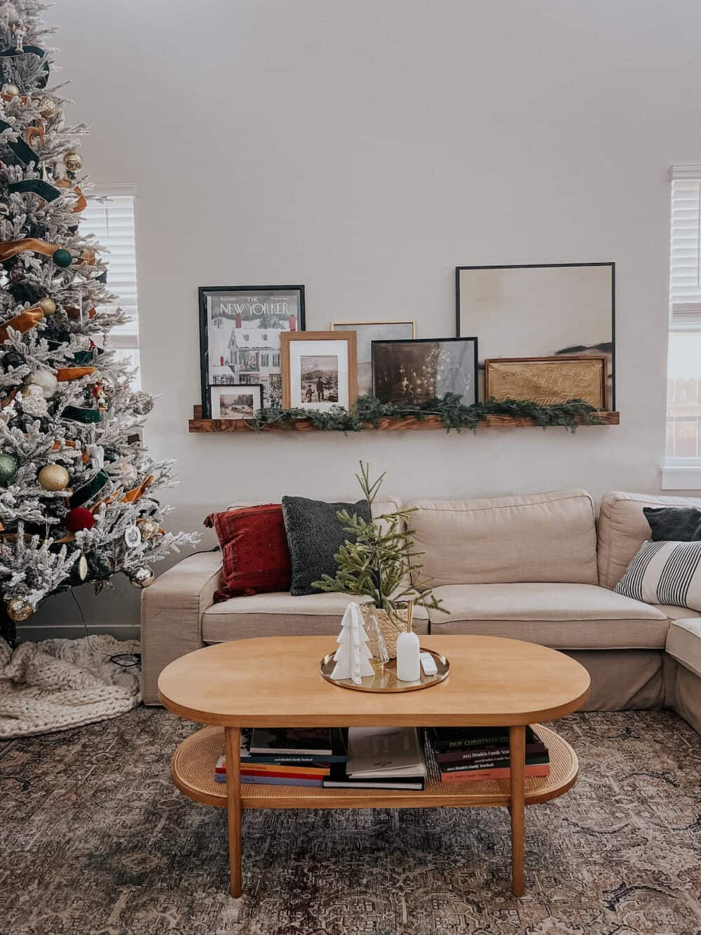 living room decorated for Christmas