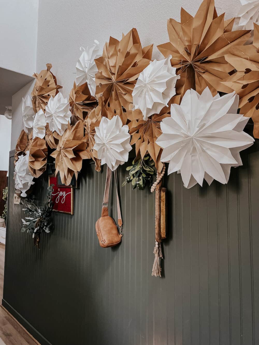 paper bag garland in entryway