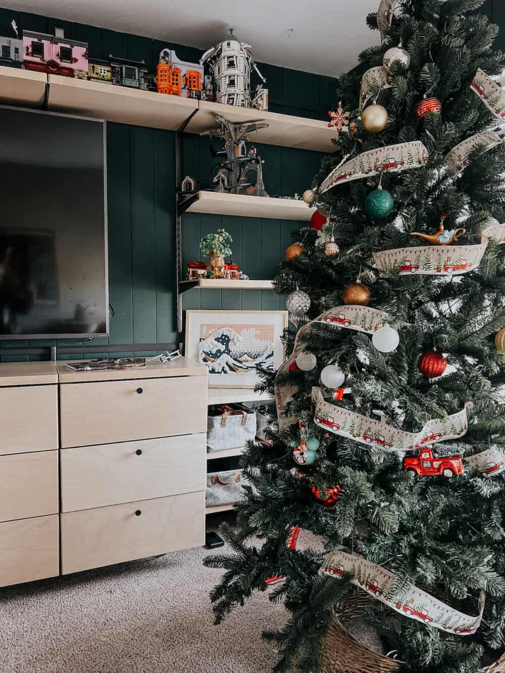 Christmas tree in a family room