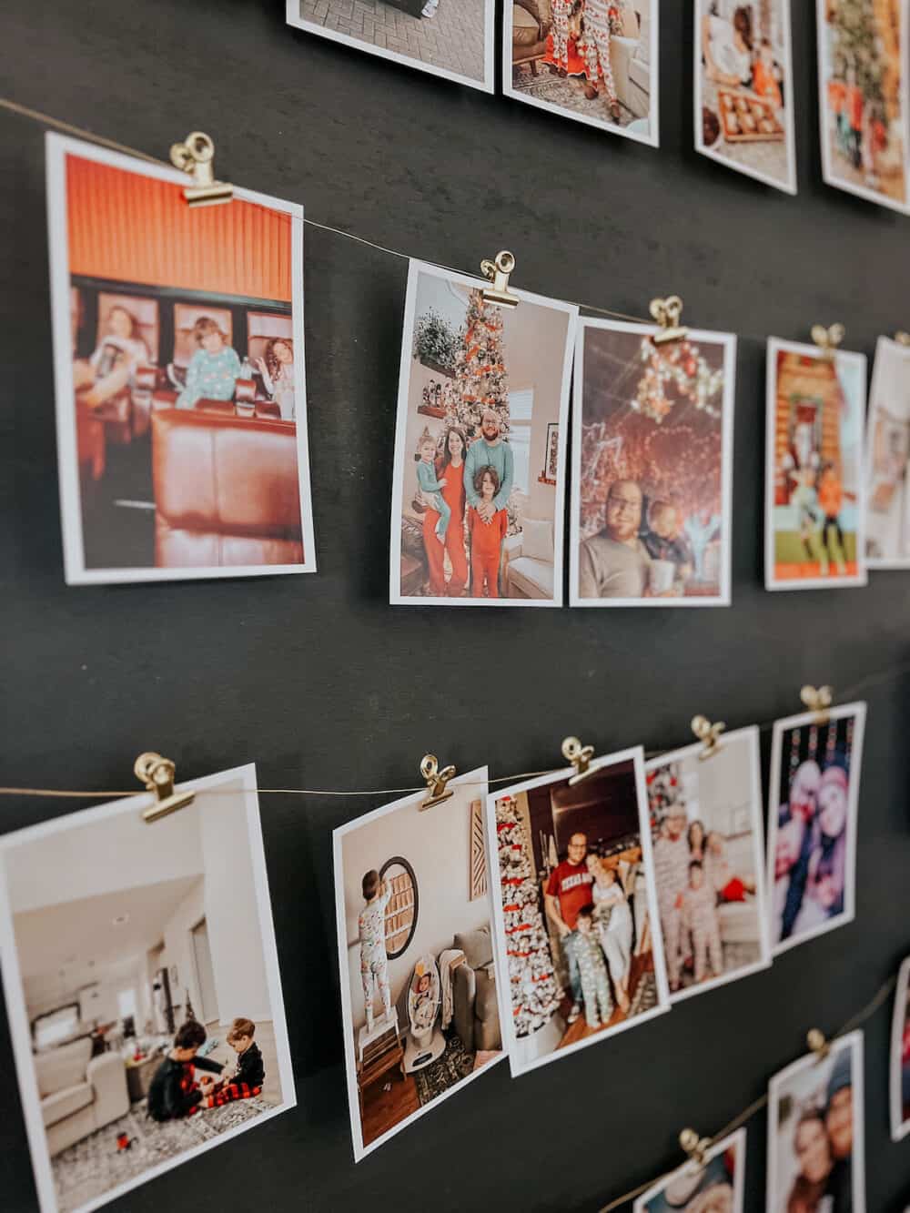 close up of family photos on a photo display