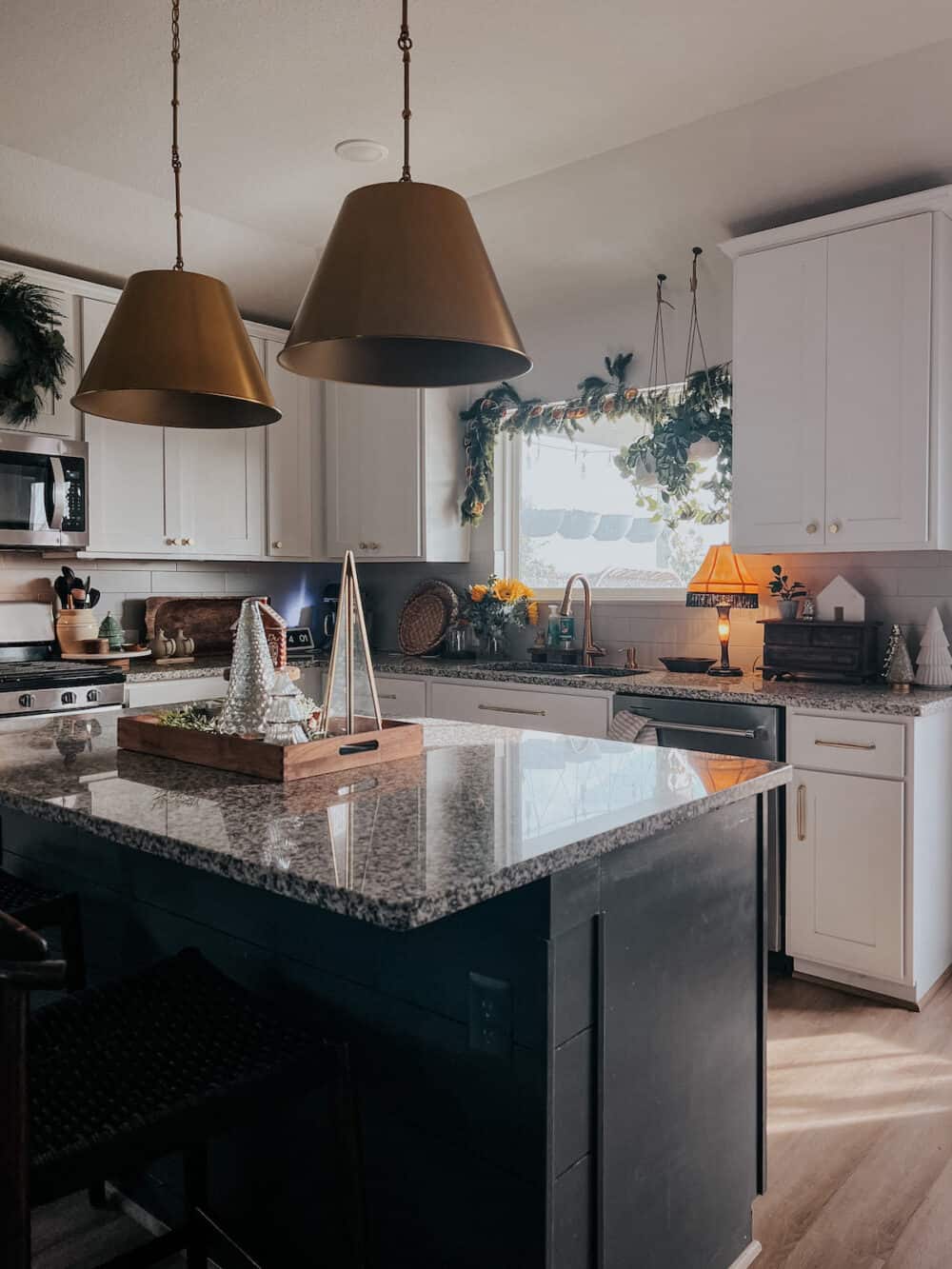 kitchen decorated for Christmas