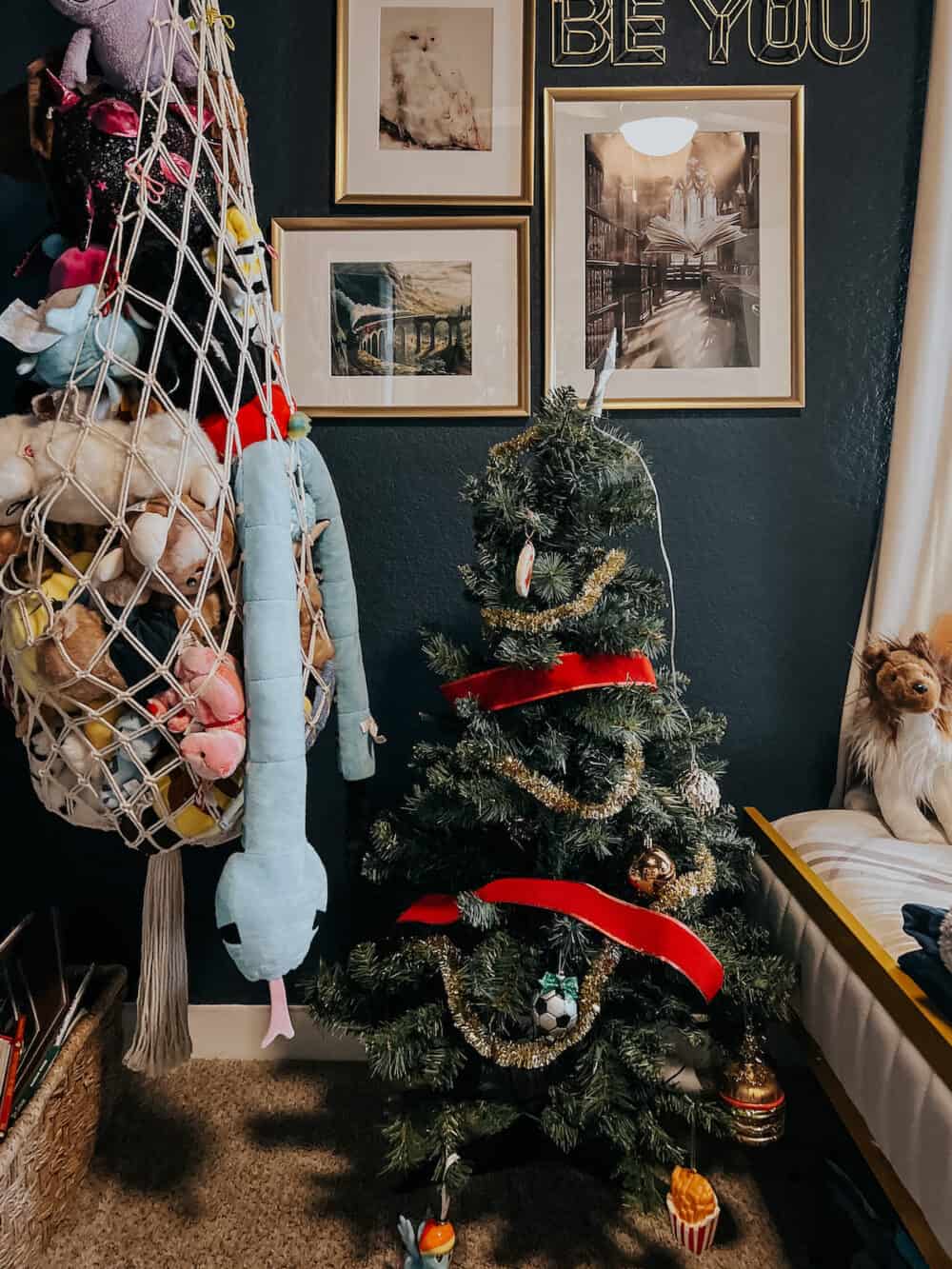 small christmas tree in a kids' room