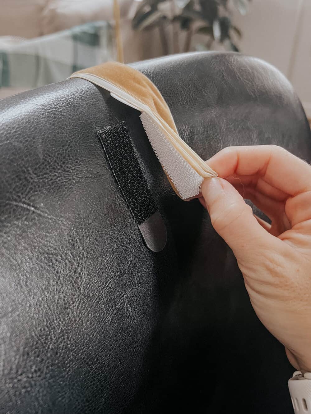 Close up of Command strips on a chair 