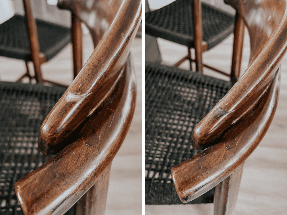 before and after of barstool repair 