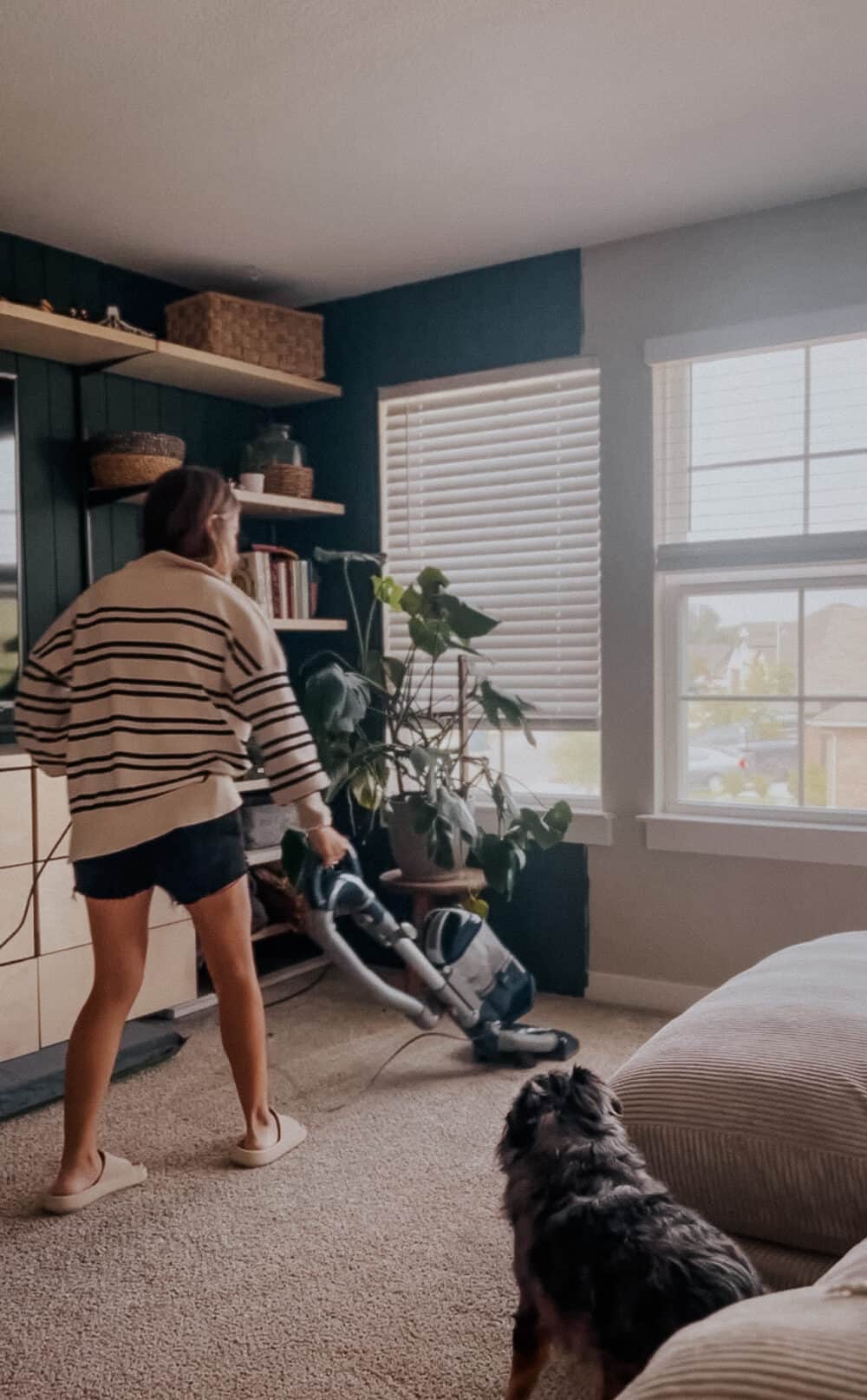 Woman vacuuming with a Shark Navigator vacuum 