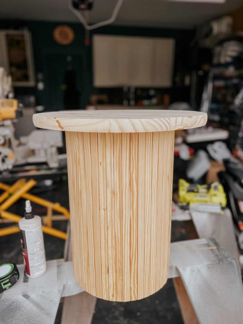 small DIY fluted side table, before adding stain and sealer 