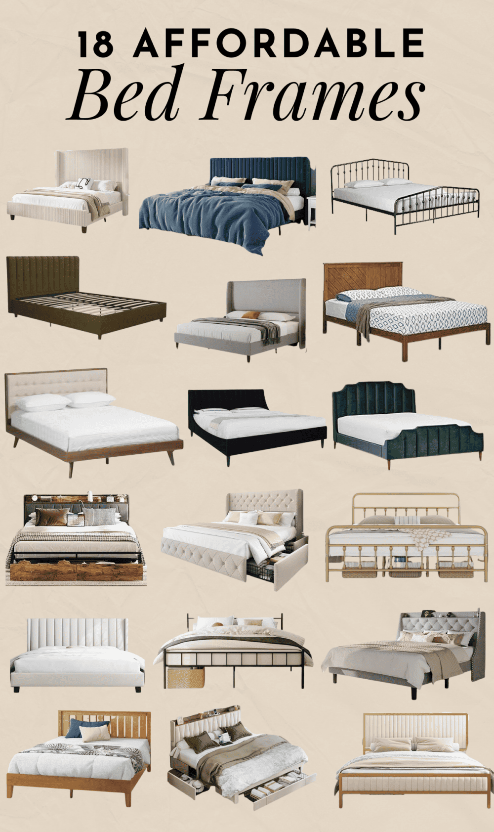 collage of affordable bed frames from Amazon