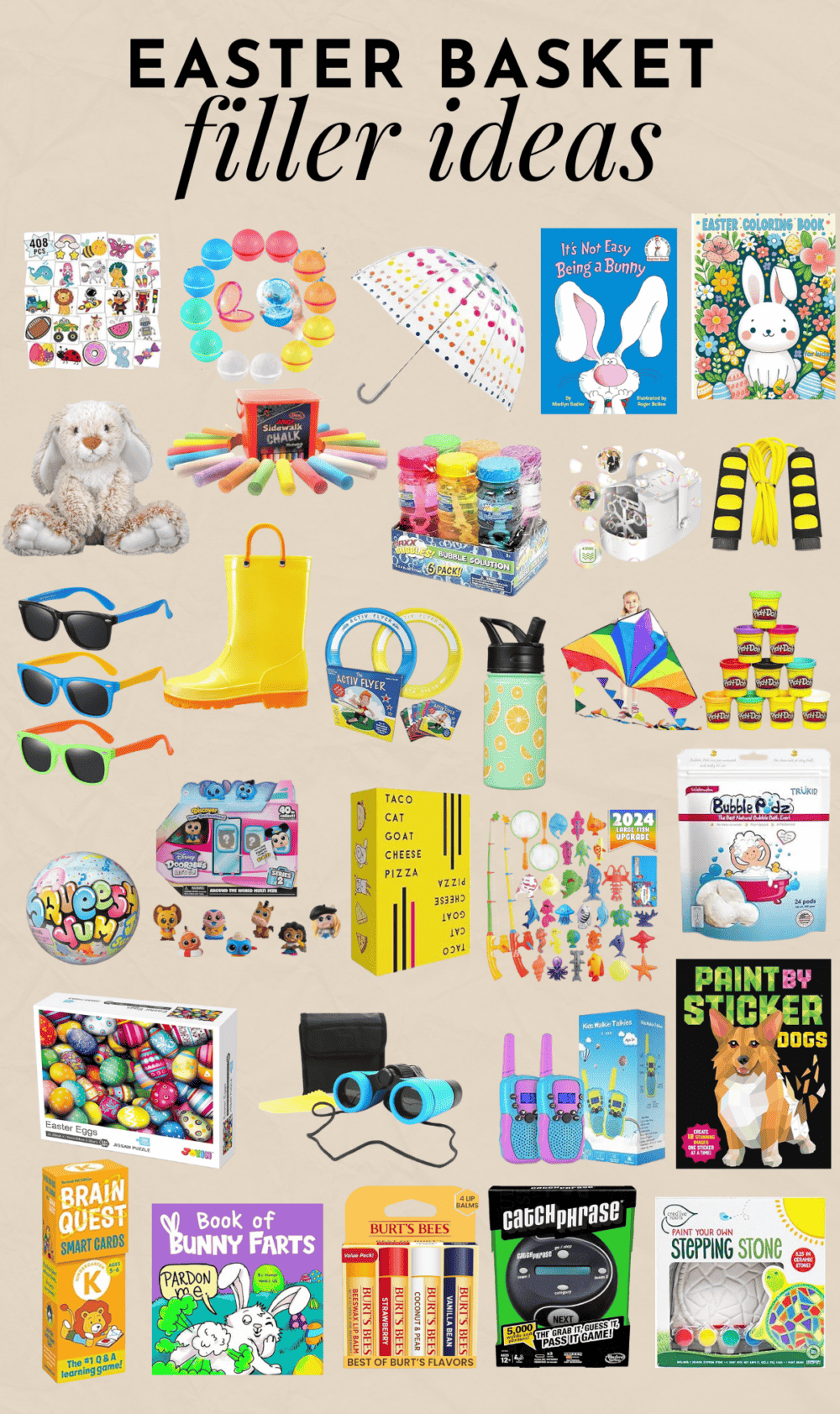 A collage of Easter basket filler ideas