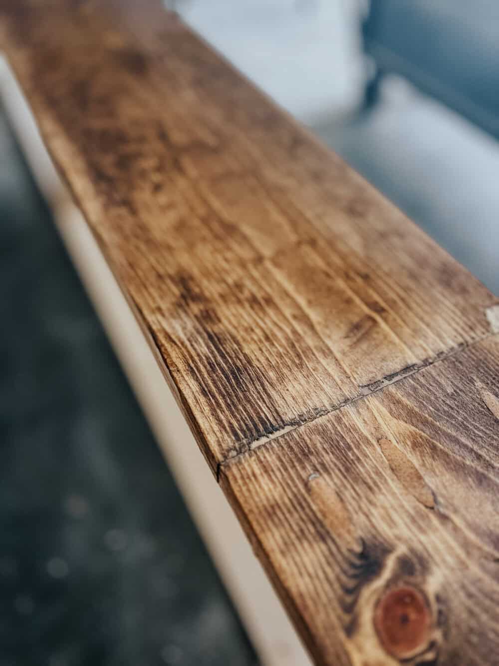 close up of seam on coffee table