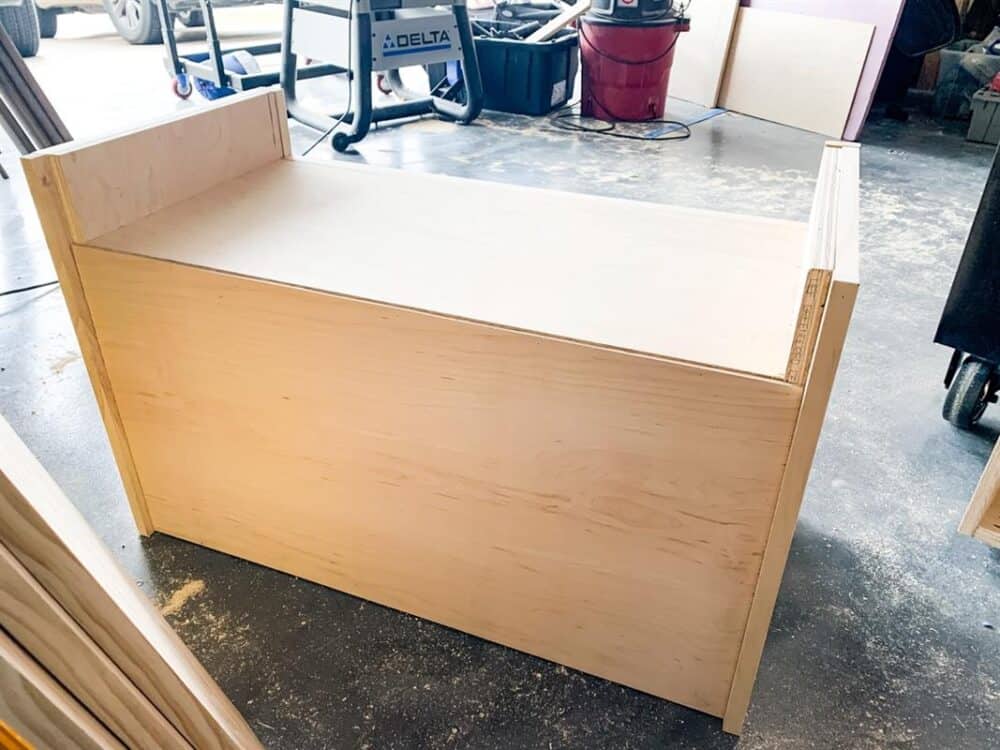 base of diy nightstand with backing attached
