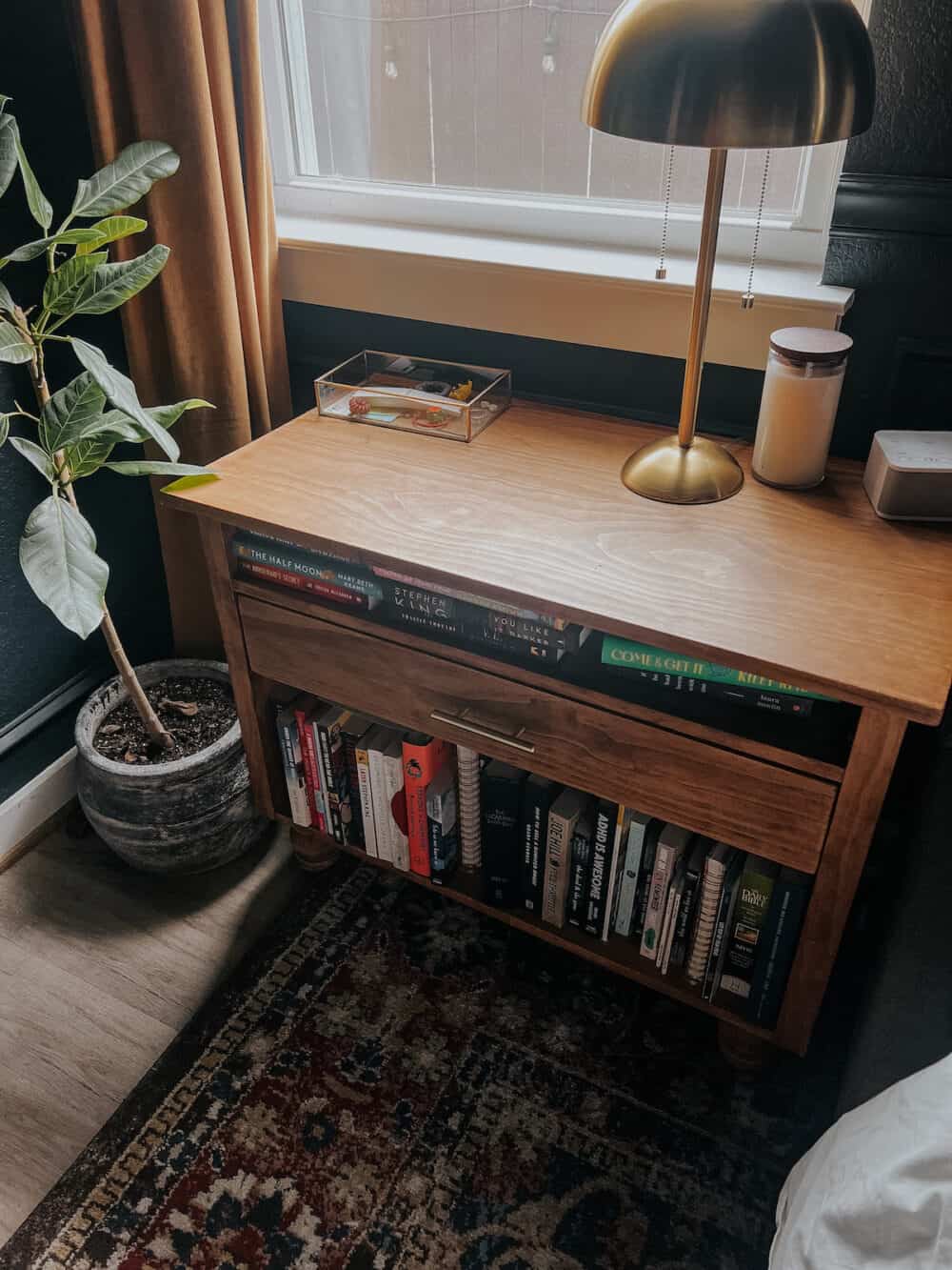 close up of a DIY nightstand