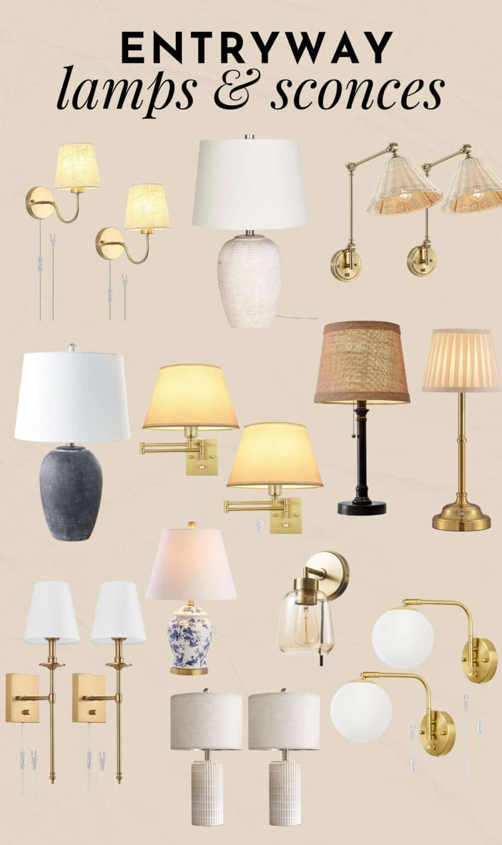 collage of lamps and sconces for an entryway