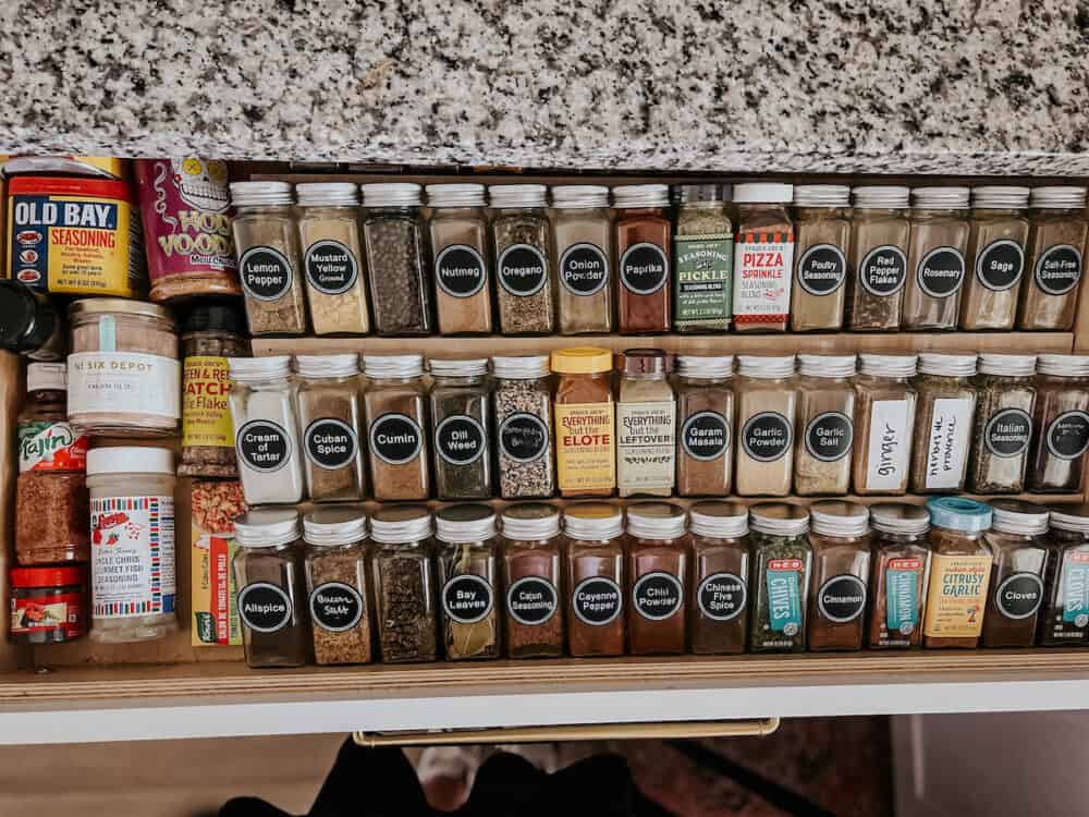 organized spices in a drawer