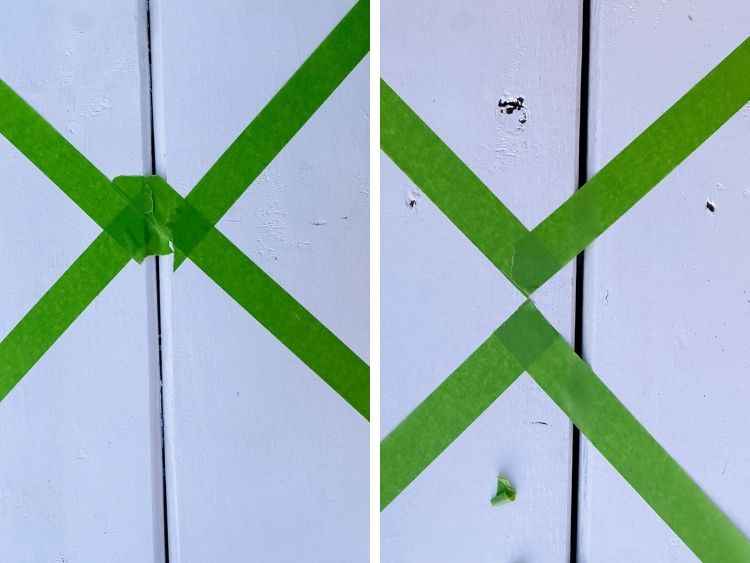 close up of tape for painted concrete patio