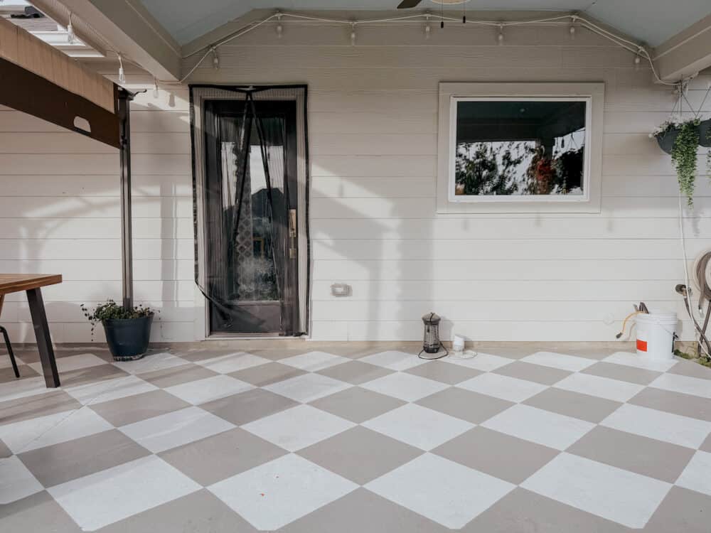 Empty painted patio prepped for an outdoor kitchen
