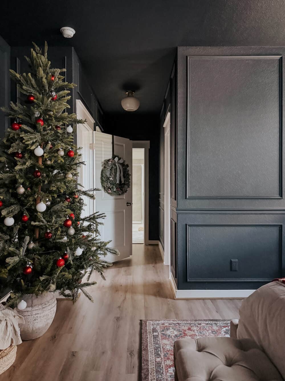 Christmas tree in master bedroom