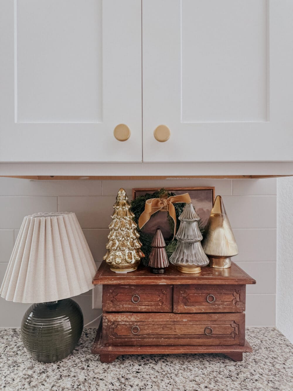 close up of Christmas vignette in a ktichen