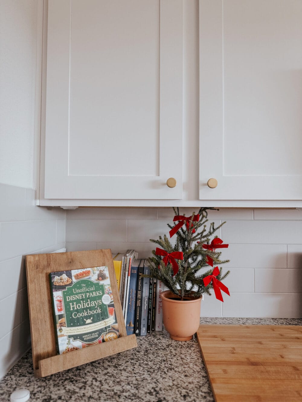 corner of a kitchen decorated for Christmas