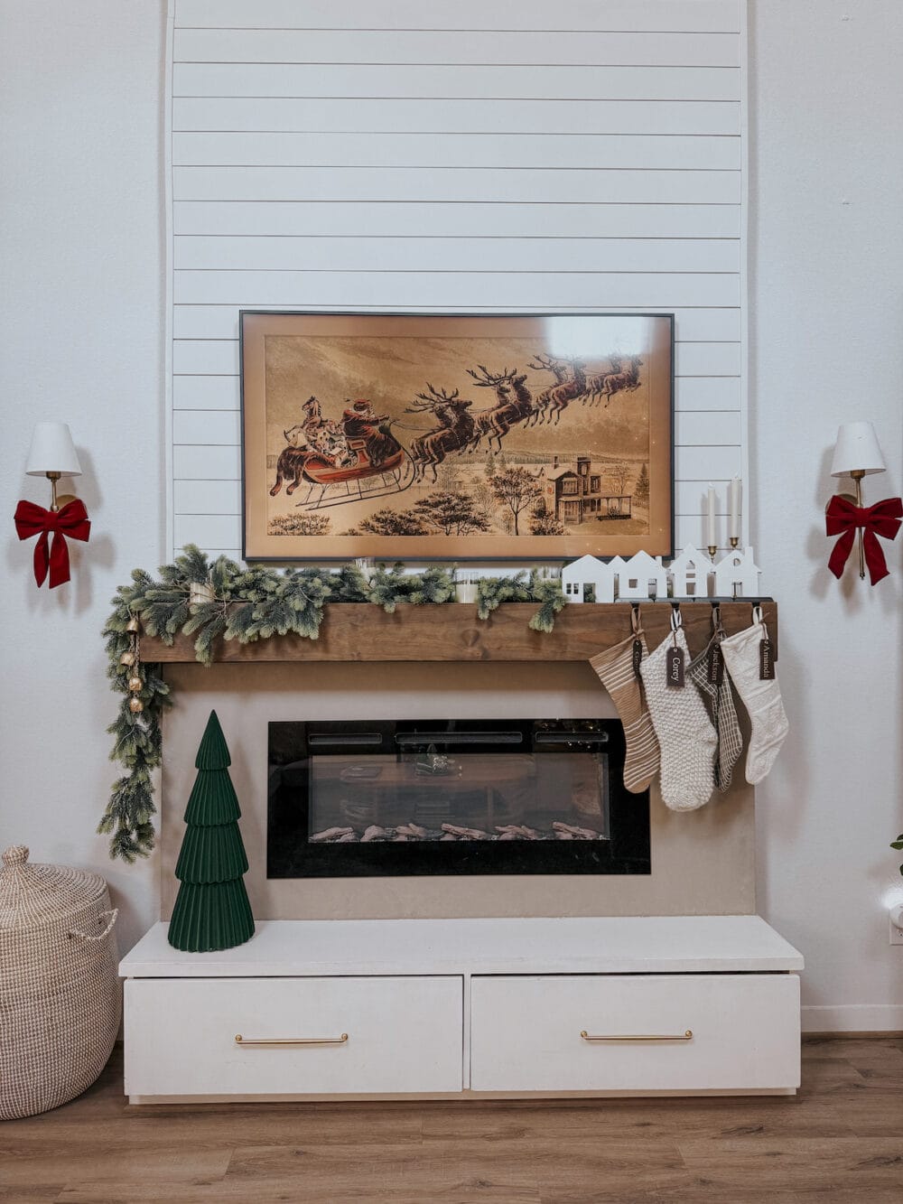 fireplace in a living room decorated for Christmas
