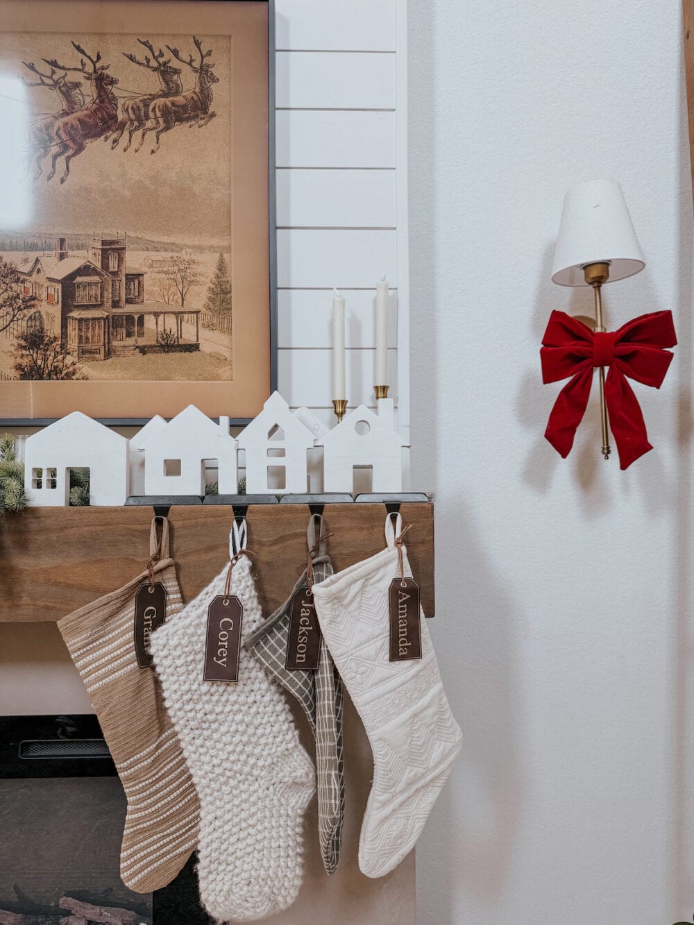 close up of stockings on fireplace