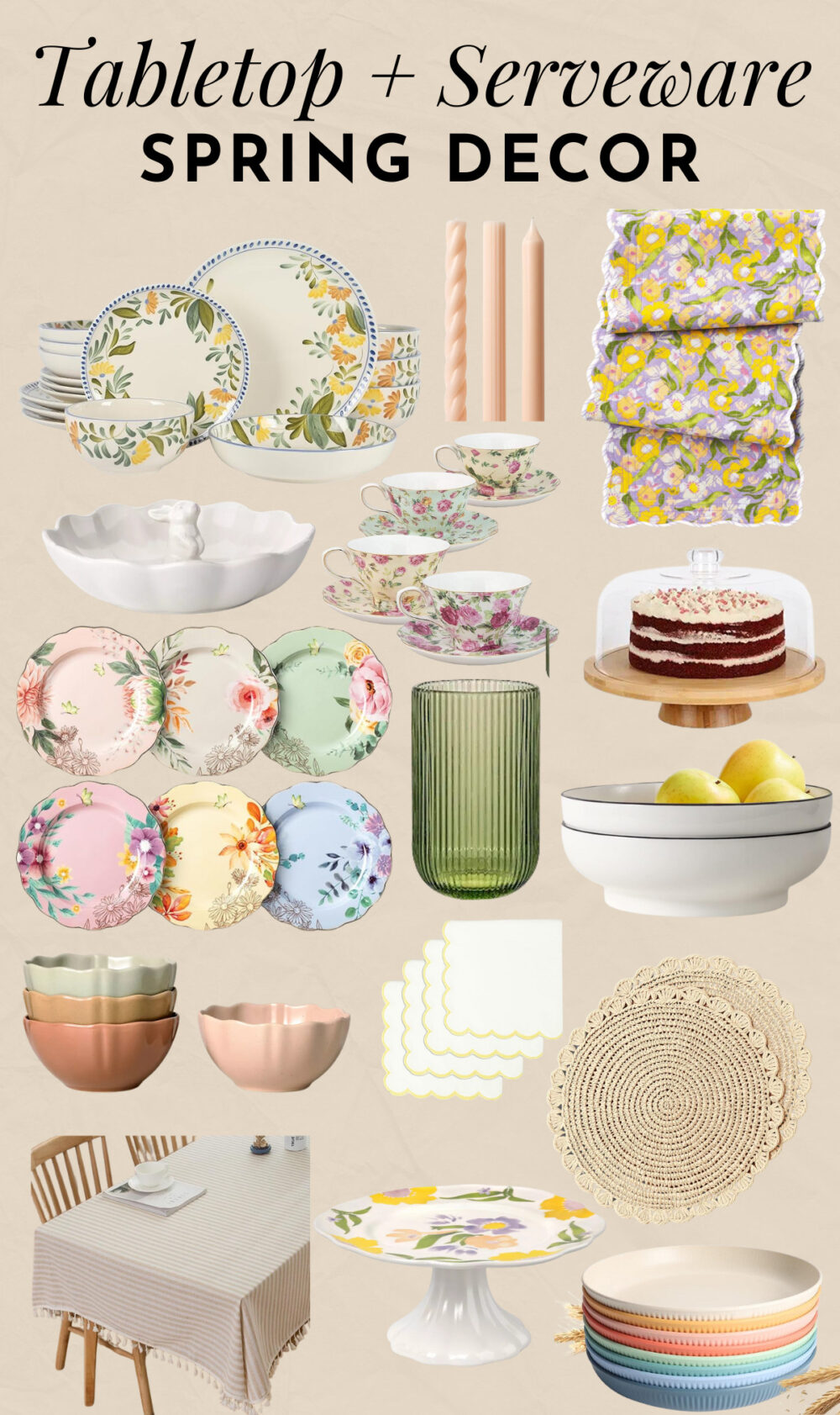 collage of spring tableware and serveware
