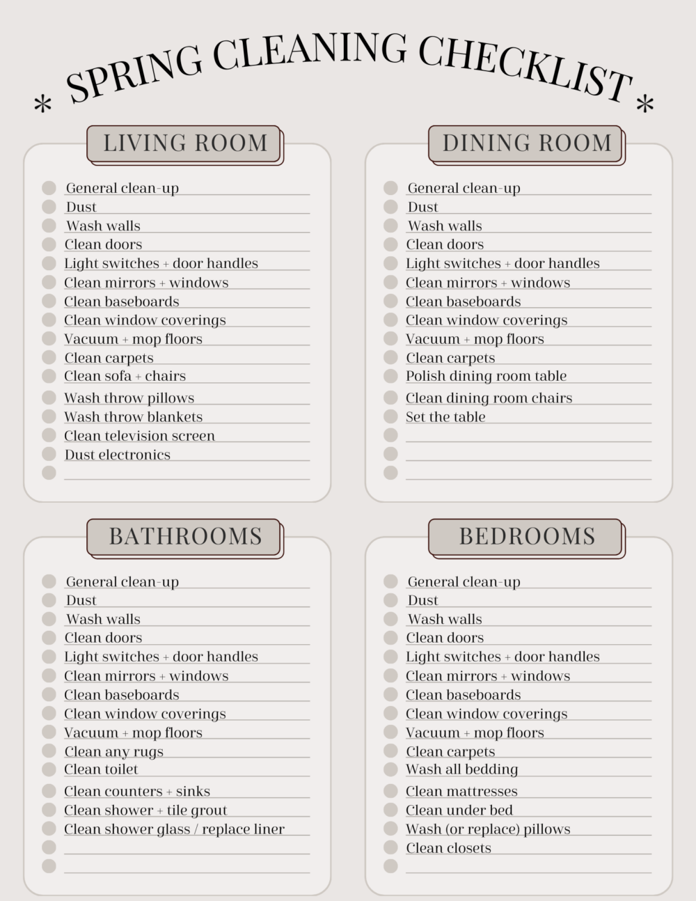 image of a spring cleaning checklist 