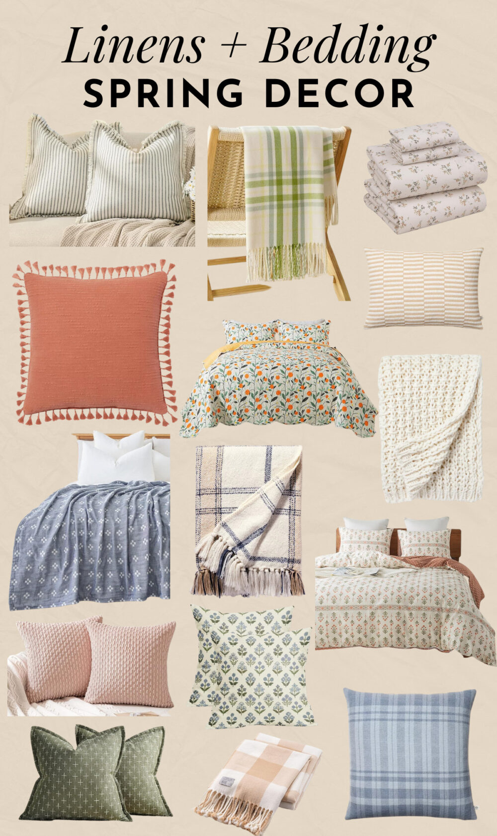 Collage of spring linens and bedding 