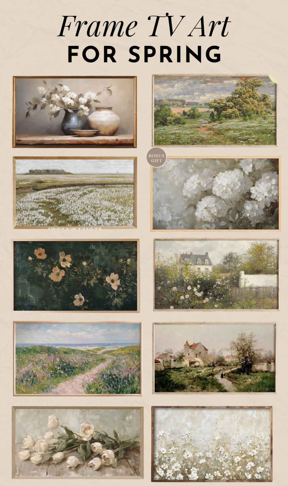 Collage of frame TV art for spring