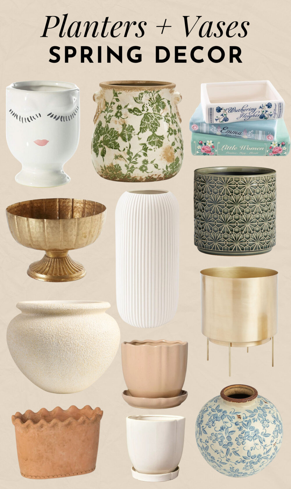 collage of spring planters and vases