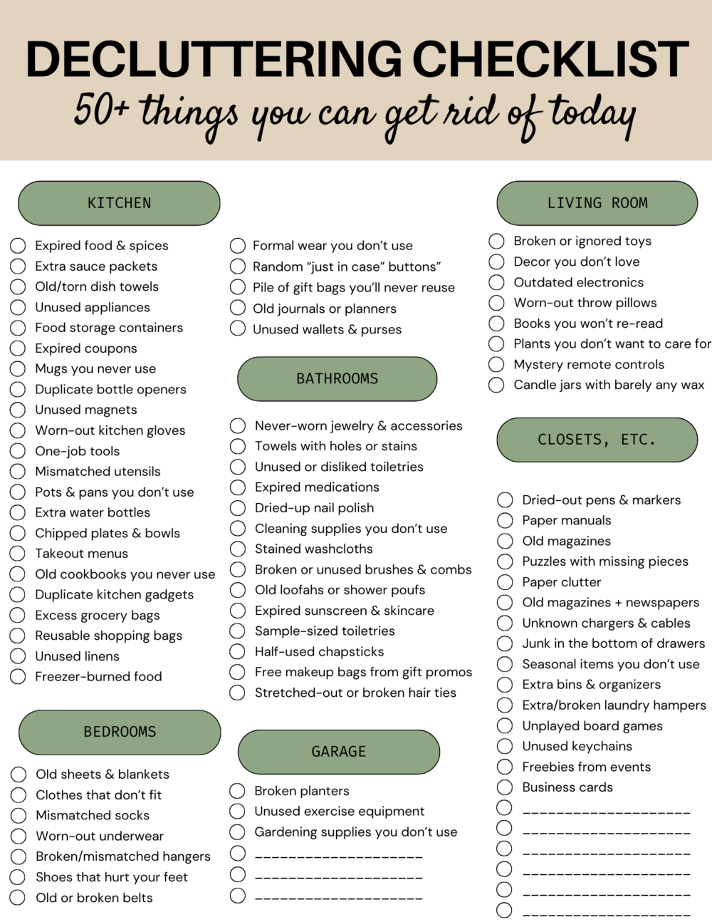 printable decluttering checklist