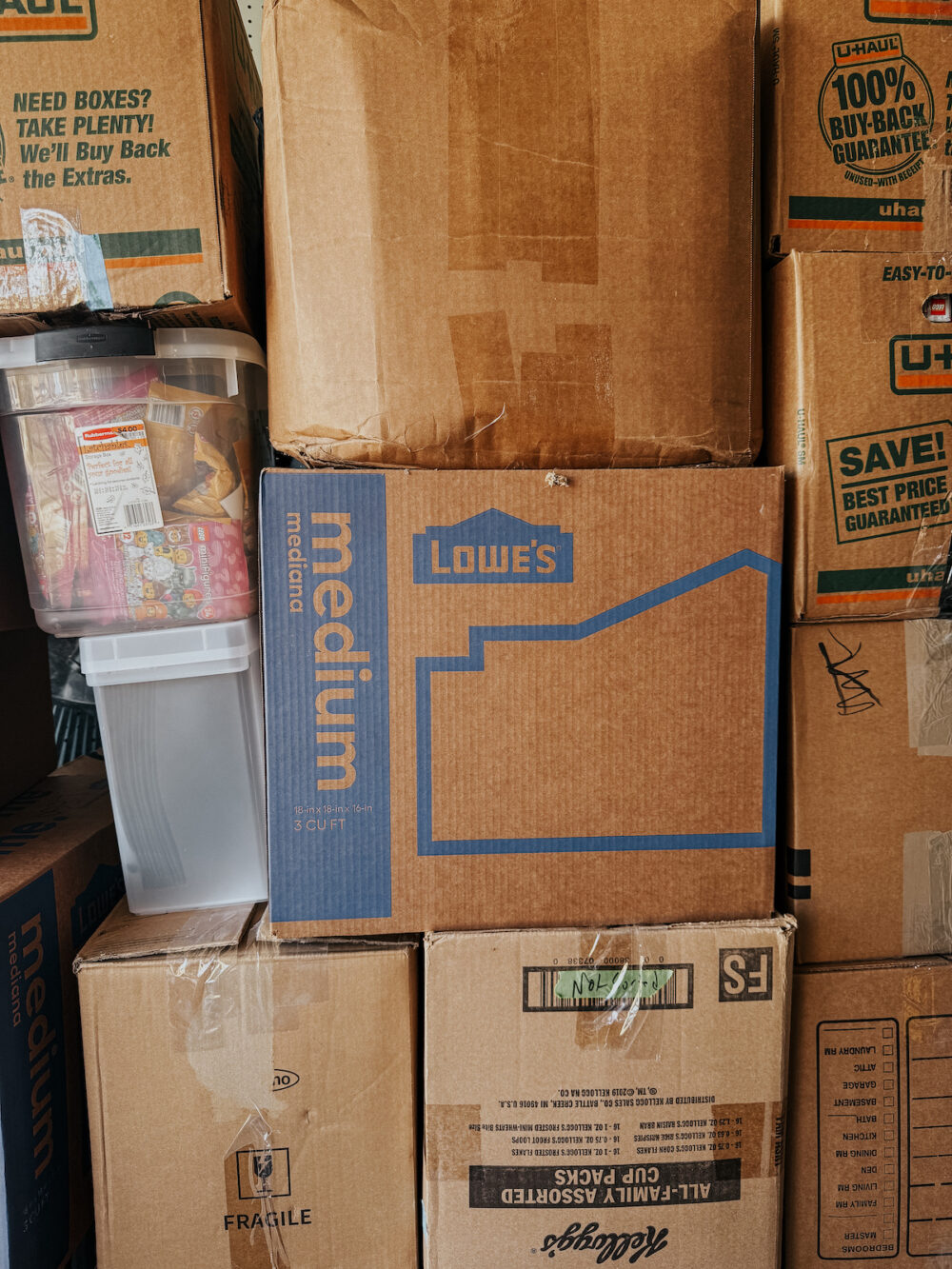A stack of moving boxes 