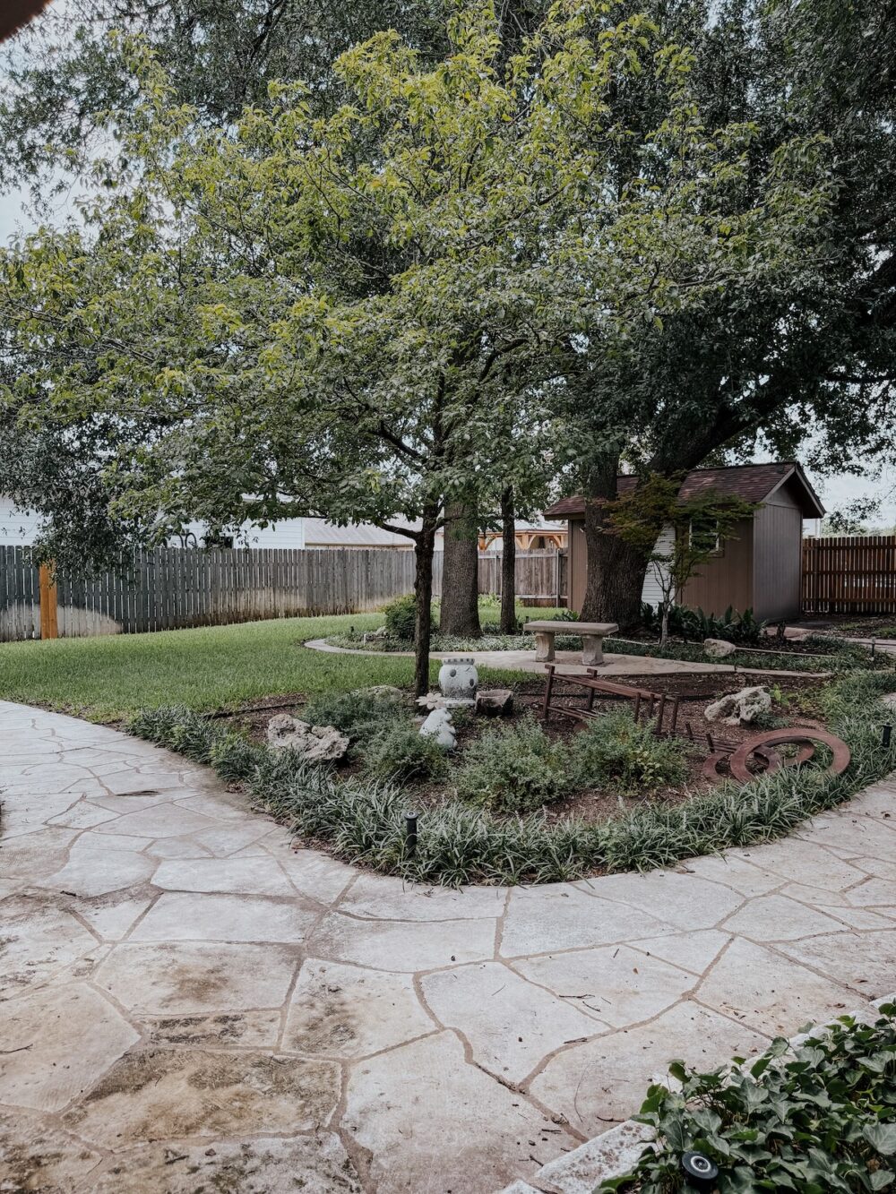 A large and well-landscaped backyard 