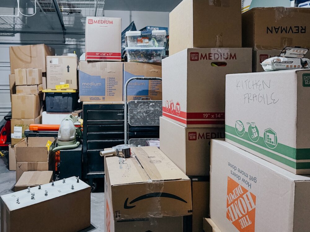 Garage full of moving boxes