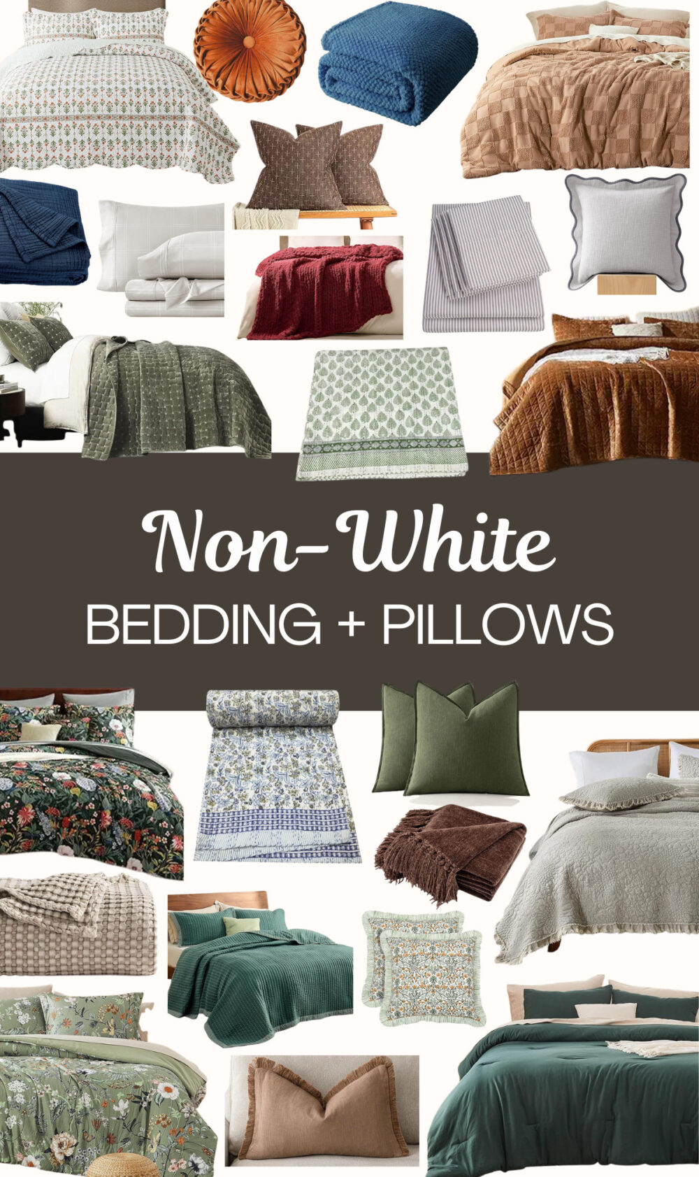 collage of non-white bedding from Amazon