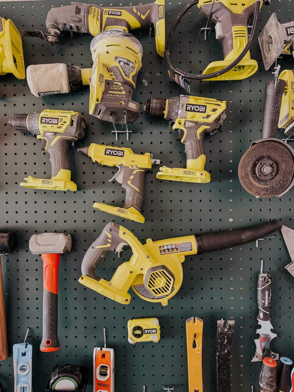 close up of large garage pegboard